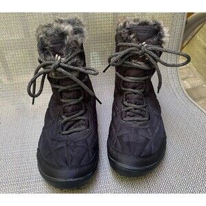 Columbia Womens Powder Summit Black Quilted Lace-Up Insulated Waterproof Boots 7